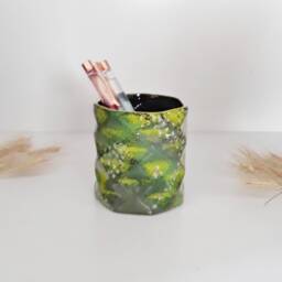 Galaxy Pen Pot/Desk Tidy - Green Ceramic With Metallic Stars - Stationary Holder, Utensil/Pencil Pot, Beaker, Secret Santa Gift