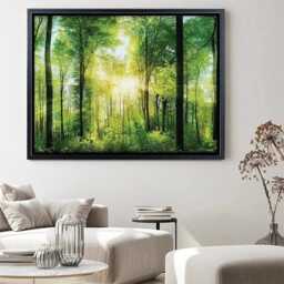 Scenic Forest Canvas Print, Sunlight Through Green Trees, Ready To Hang - thumbnail 3