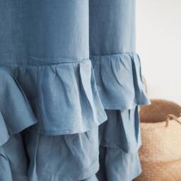 Blue Linen Ruffled Curtain Panel, Stonewashed Medium - thumbnail 2