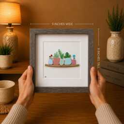Sea Glass Plant Mosaic, Framed Beach Pottery Art, Handmade Wall Decor - thumbnail 2