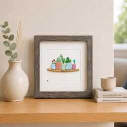 Sea Glass Plant Mosaic, Framed Beach Pottery Art, Handmade Wall Decor - thumbnail 3