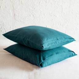 Peacock Linen Pillowcase Set, 2 Pillowcases, Envelope Closure, Blue Green Pillow Case Sets - thumbnail 2