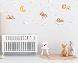 Watercolor Safari Nursery Wall Decals Jungle Animals, Clouds & Stars - thumbnail 1