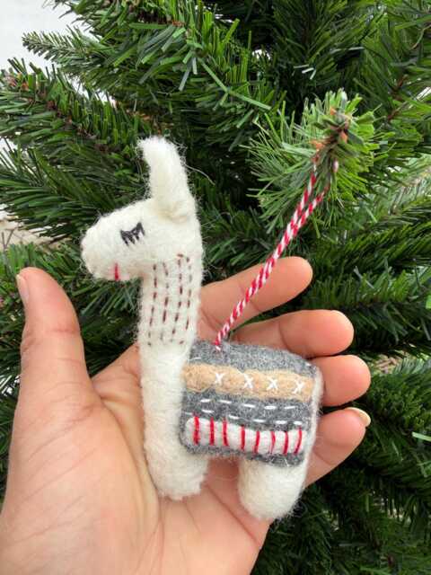 Needle Felt Llama Christmas Ornament Handmade Fair Trade Wool - image 1