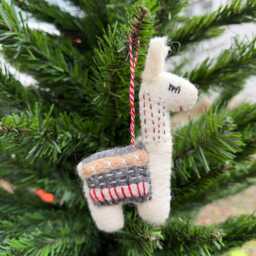 Needle Felt Llama Christmas Ornament Handmade Fair Trade Wool - thumbnail 2