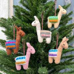 Needle Felt Llama Christmas Ornament Handmade Fair Trade Wool - thumbnail 3