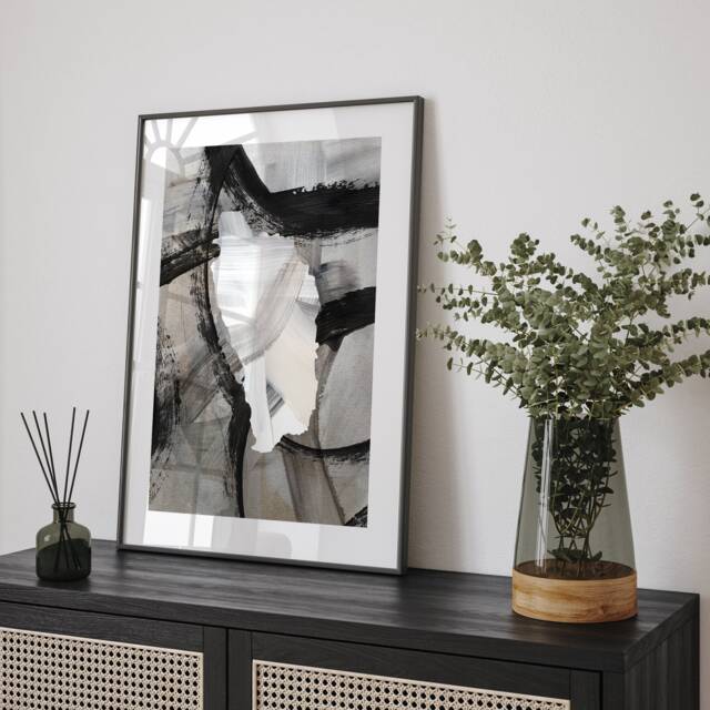 Dominica Map - Black & Grey Abstract Painting Of Wall Art Print Traval Poster - image 1