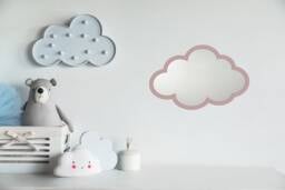 Cloud Shaped Wooden Kids Shatterproof Wall Mirror -- Bedroom Decor - Nursery Decorations Baby Shower Gift Expecting - thumbnail 1