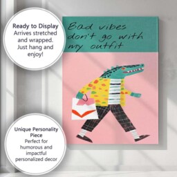 Whimsical Crocodile Shopping Fashion Illustration Canvas Wall Art Print Decor Picture Ready To Hang - thumbnail 3