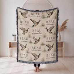 Personalized Mallard Duck Woven Blanket, Baby Boy Cute Nursery Decor, Animal Theme Gift - thumbnail 2