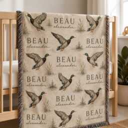 Personalized Mallard Duck Woven Blanket, Baby Boy Cute Nursery Decor, Animal Theme Gift - thumbnail 3