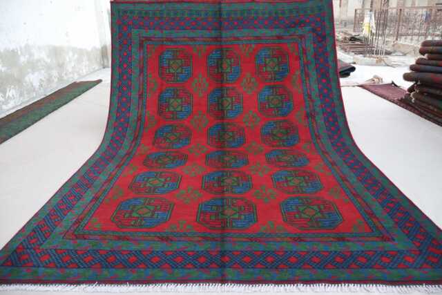 7x10 Red Afghan Rug Turkmen Tribal Ersari Rug, Hand Knotted Veg Dyes Wool Oriental Traditional Area Bedroom Living Room - image 1