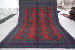 7x10 Red Afghan Rug Turkmen Tribal Ersari Rug, Hand Knotted Veg Dyes Wool Oriental Traditional Area Bedroom Living Room - thumbnail 1