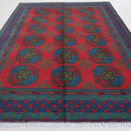 7x10 Red Afghan Rug Turkmen Tribal Ersari Rug, Hand Knotted Veg Dyes Wool Oriental Traditional Area Bedroom Living Room - thumbnail 3