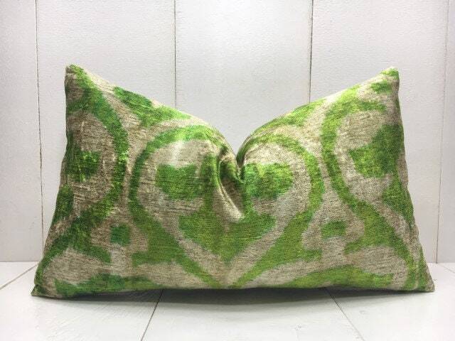 Handwoven Silk Ikat Pillow Cover 12x20, Modern Home Decor - image 1