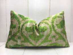 Handwoven Silk Ikat Pillow Cover 12x20, Modern Home Decor - thumbnail 1