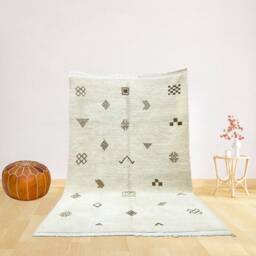 Hand-Knotted Beni Ourain Rug - Creamy Ivory Wool With Tribal Symbols - thumbnail 2