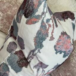Embroidered Floral Cushion Cover, John Lewis Fabric Pillow, Plum Mauve Teal Decor, Handmade Throw Pillow Uk, Botanical Sofa Cover - thumbnail 3