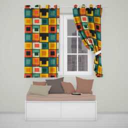 Vintage Abstract Block Texture Geometric Pattern Seamless Readymade Eyelet Ring Top Thermal 100% Blackout Curtains - thumbnail 1