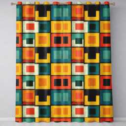 Vintage Abstract Block Texture Geometric Pattern Seamless Readymade Eyelet Ring Top Thermal 100% Blackout Curtains - thumbnail 2