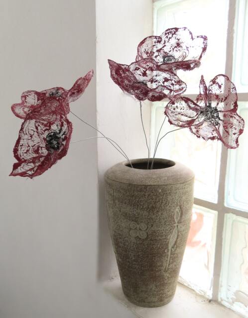 Red Poppy Flowers Bouquet Metal Wall Art Ooak - image 1