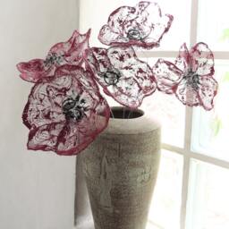 Red Poppy Flowers Bouquet Metal Wall Art Ooak - thumbnail 2