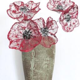 Red Poppy Flowers Bouquet Metal Wall Art Ooak - thumbnail 4