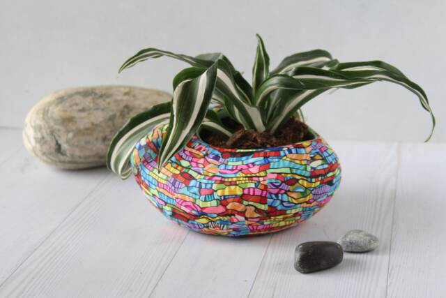 Handmade Colorful Pebble Pot Millefiori Polymer Clay Planter With Drainage - image 1