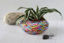Handmade Colorful Pebble Pot Millefiori Polymer Clay Planter With Drainage - thumbnail 1