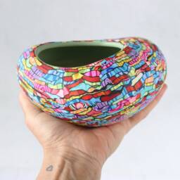 Handmade Colorful Pebble Pot Millefiori Polymer Clay Planter With Drainage - thumbnail 2