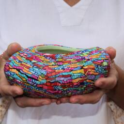 Handmade Colorful Pebble Pot Millefiori Polymer Clay Planter With Drainage - thumbnail 3