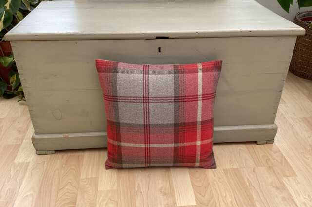 Handmade Tartan Plaid Cushion Cover Balmoral Cherry Red & Grey - image 1