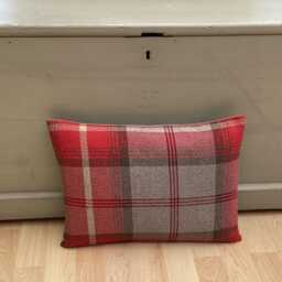 Handmade Tartan Plaid Cushion Cover Balmoral Cherry Red & Grey - thumbnail 3