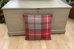 Handmade Tartan Plaid Cushion Cover Balmoral Cherry Red & Grey - thumbnail 1
