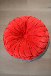Red Velvet Smocked Cushion Round Decorative Pillow - thumbnail 1