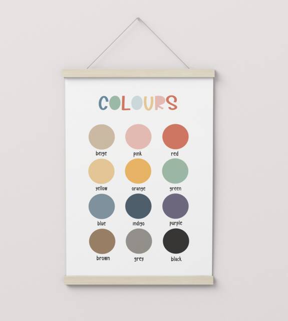 Rainbow Colours Chart, Unframed Print, Classroom Decor, Educational Montessori Playroom Prints, Scandi Kids Art - image 1