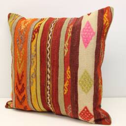 Handmade Turkish Kilim Pillow Cover, 20x20 Retro Home Decor - thumbnail 3