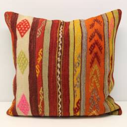 Handmade Turkish Kilim Pillow Cover, 20x20 Retro Home Decor - thumbnail 2