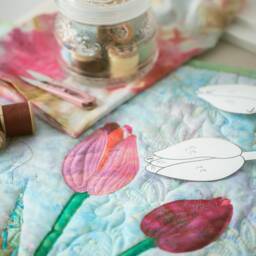 Tulip Applique Wall Hanging, Fabric Collage Floral Art, Botanical Quilt Decor - thumbnail 2