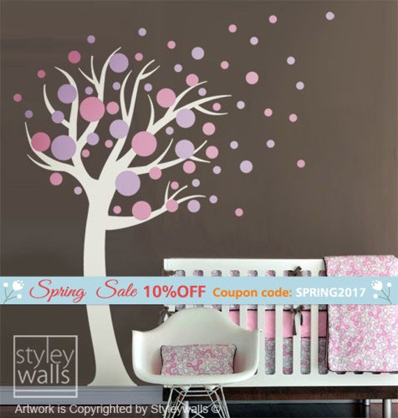 Polka Dots Tree Wall Decal, Circles Decal For Nursery Decor, Baby Room Decals, Sticker Decor - image 1