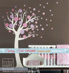 Polka Dots Tree Wall Decal, Circles Decal For Nursery Decor, Baby Room Decals, Sticker Decor - thumbnail 1