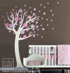 Polka Dots Tree Wall Decal, Circles Decal For Nursery Decor, Baby Room Decals, Sticker Decor - thumbnail 2