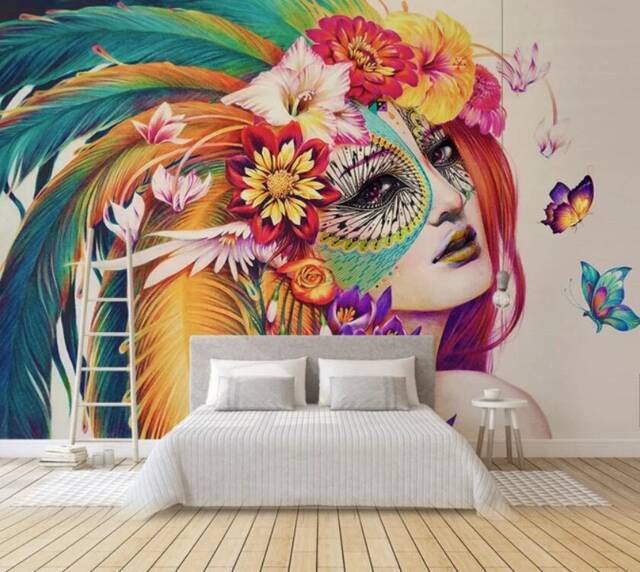 Feather Wall Mural, 3D Girl Floral Wallpaper, Peel & Stick - image 1