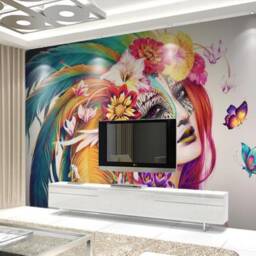Feather Wall Mural, 3D Girl Floral Wallpaper, Peel & Stick - thumbnail 3
