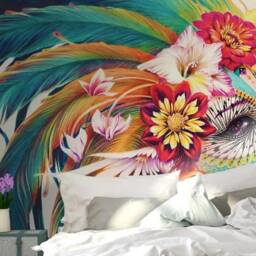 Feather Wall Mural, 3D Girl Floral Wallpaper, Peel & Stick - thumbnail 2
