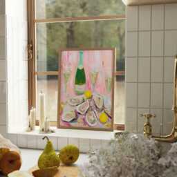 Oyster & Champagne Art Print - Pink Kitchen Wall For Stylish Dining Home Entertaining - thumbnail 2