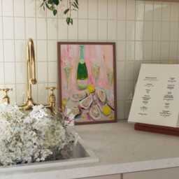 Oyster & Champagne Art Print - Pink Kitchen Wall For Stylish Dining Home Entertaining - thumbnail 3