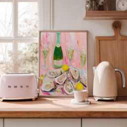 Oyster & Champagne Art Print - Pink Kitchen Wall For Stylish Dining Home Entertaining - thumbnail 1