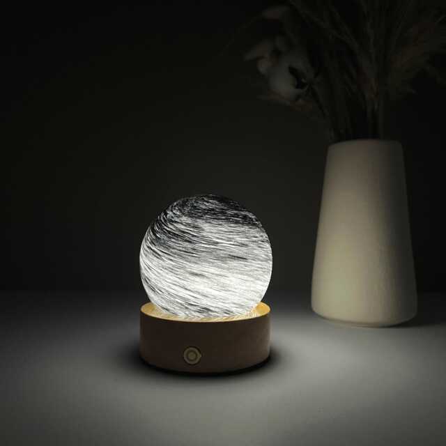 Custom Black White Galaxy Glass Lamp, Minimalist Monochrome Bedside Unique Swirl Planet Night Light, Cozy Birthday Gift - image 1