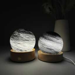 Custom Black White Galaxy Glass Lamp, Minimalist Monochrome Bedside Unique Swirl Planet Night Light, Cozy Birthday Gift - thumbnail 4
